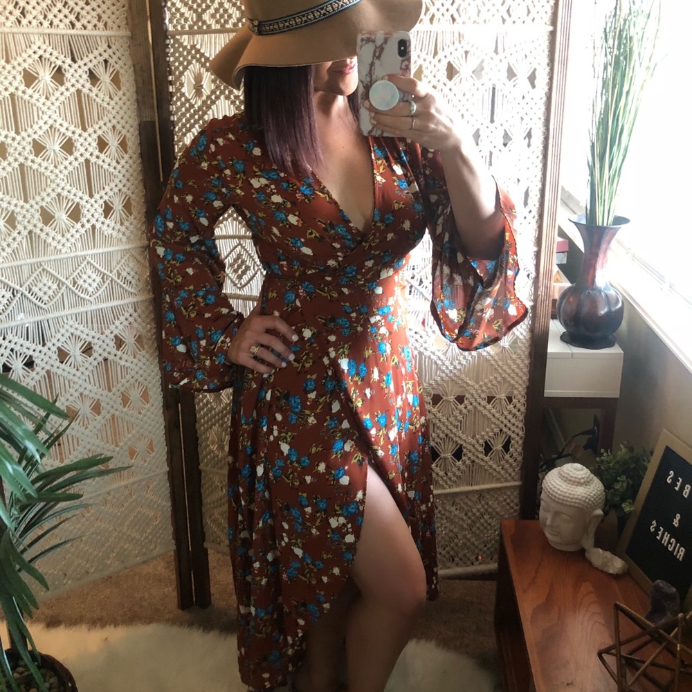 Flowy Wrap Boho Fall Dress